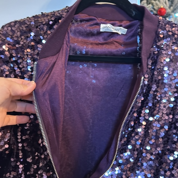 Purple long sleeve sequin bomber jacket, size Large - Picture 4 of 4